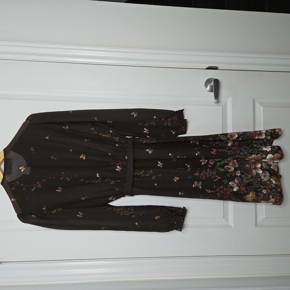 Vintage St Michael Dress Women's XS 1970s Boho Floral Pleated Fit Flare Maxi - Picture 2 of 8